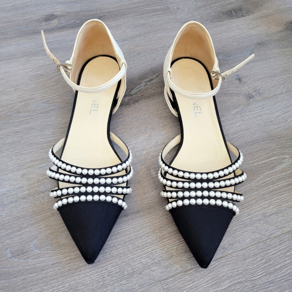 Chanel Rome 2016 pearl pointed toe ballet flats 40